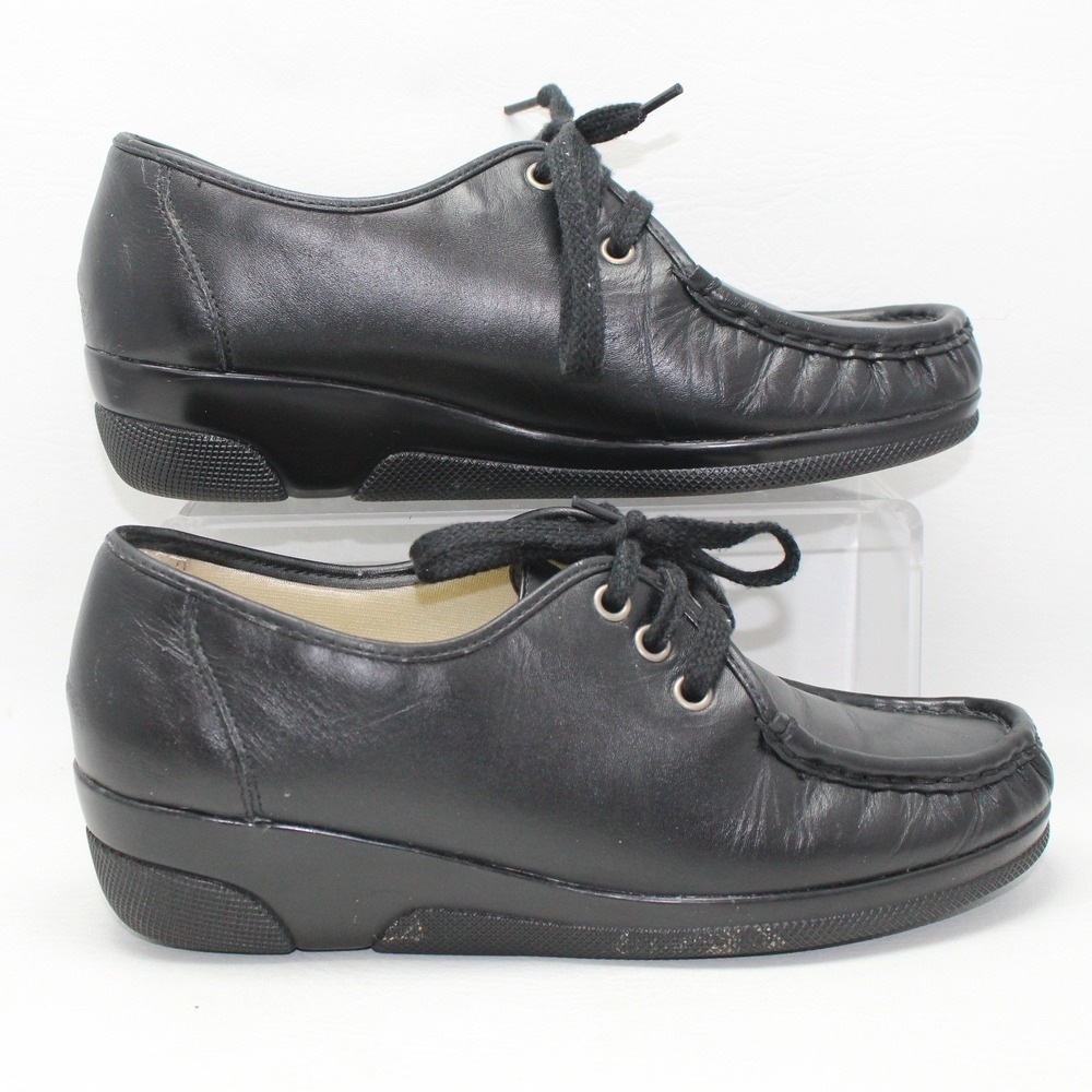 Softspots Black Leather Lace Up Wedge Oxfords Moc Toe‎ Shoes 103701 Womens 9.5 M
